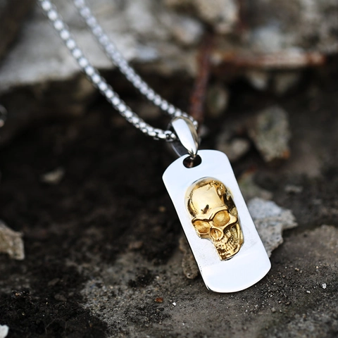 Pendente Teschio in Acciaio Inossidabile Retrò per Uomo Vintage Punk Gothic Targhetta Gioielli Oro Argento Solo Pendente Senza Catena