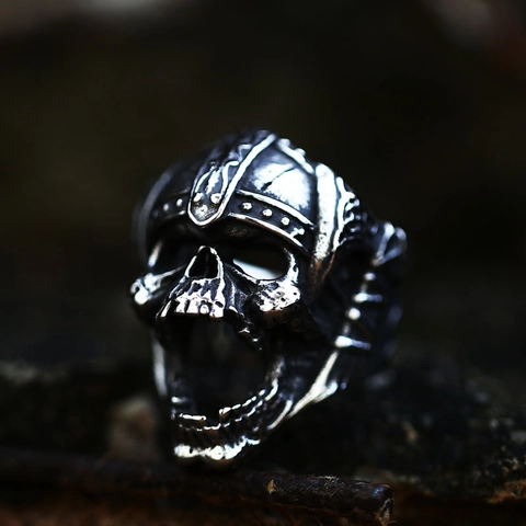 Vintage Gotische Viking Schedel Ring Voor Heren Roestvrij Staal Punk Dood Schedel Met Helm Biker Ring Heavy Metal Vinger Sieraden Cadeau