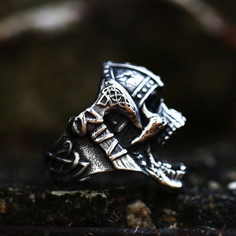 Vintage Gotische Viking Schedel Ring Voor Heren Roestvrij Staal Punk Dood Schedel Met Helm Biker Ring Heavy Metal Vinger Sieraden Cadeau