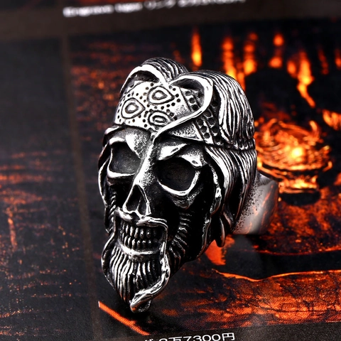 Vintage Edelstahl Ring Mit Bart-Totenkopf Für Herren Gotik Punk Rock Wikinger Krieger Biker Finger Band Schmuck