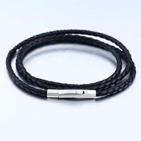 Collana da Uomo in Pelle Bovina Intrecciata Nera Chiusura a Spirale in Acciaio Inossidabile 304 Cordino Intrecciato a Mano Punk