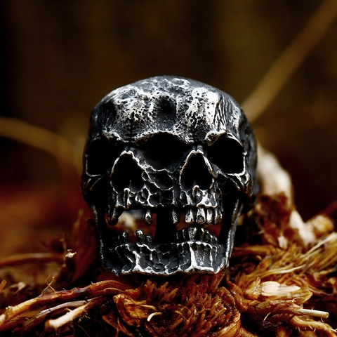 Vintage Punk Stainless Steel Double Skull Ring For Men Gothic Antique Silver Polished Biker Finger Jewelry Band Ring