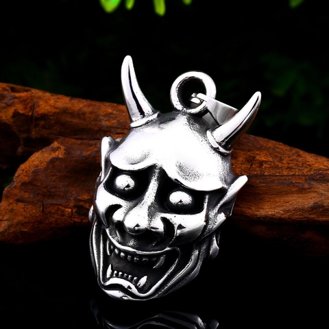 Colgante Solo Máscara Hannya Vintage de Acero de Titanio Cara de Fantasma Demonio Collar Gótico Punk Joyería para Hombre