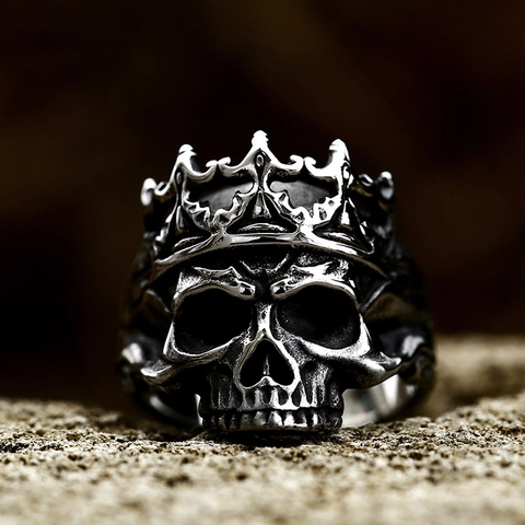 Anillo De Calavera Con Corona Para Hombre Acero Inoxidable Retro Gótico Punk Ajustable Joyería