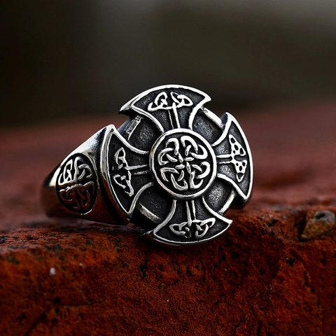 Vintage Stainless Steel Viking Ring For Men Celtic Knot Cross Shield Design Retro Nordic Punk Jewelry Band Ring