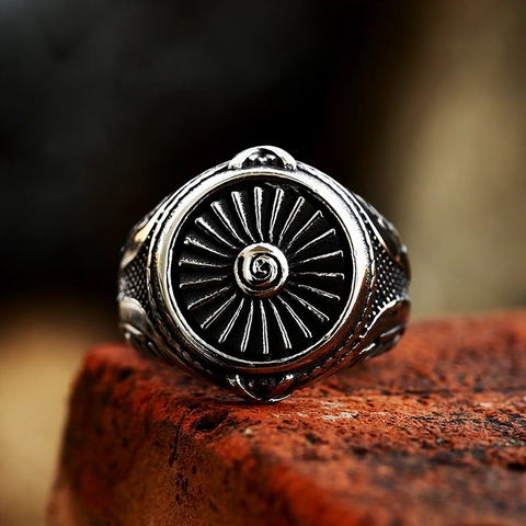 Vintage Heren Roestvrij Staal Turbine Ring Retro Industrieel Punk Stijl Heavy Metal Biker Zegelring Sieraden Accessoires