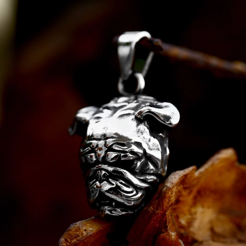 Vintage Stainless Steel British Bulldog Head Pendant Only Carved Animal Charm For Men Women Gothic Punk Jewelry Accessory