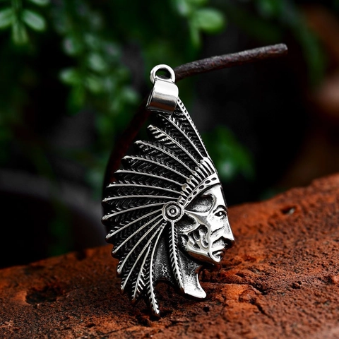 Vintage Stainless Steel Indian Chief Head Pendant For Men Women Retro Punk Ethnic Style Warrior Portrait Pendant Only