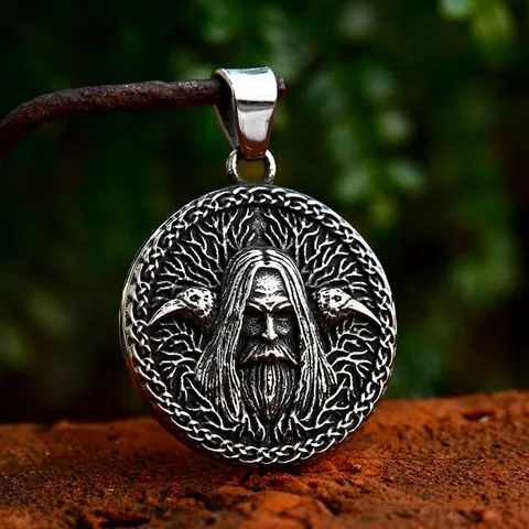 Vintage Stainless Steel Viking Odin Raven Pendant Nordic Myth Tree Of Life Embossed Jewelry For Men Pendant Only Without Chain
