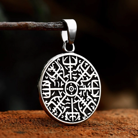 Vintage Stainless Steel Viking Compass Pendant Nordic Vegvisir Rune Symbol Charm For Men Necklace Accessory Retro Jewelry