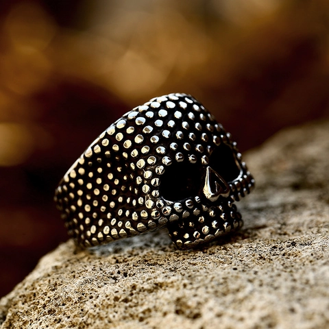Retro Punk Gothic Skull Head Stainless Steel Ring For Men Rivet Texture Distressed Hip Hop Rock Biker Jewelry Accessories