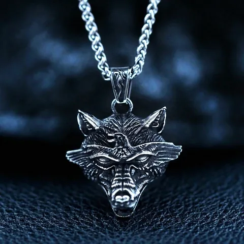Vintage Stainless Steel Wolf Head Eagle Pendant Necklace For Men Aggressive Antique Silver Distressed Biker Gothic Jewelry No Chain