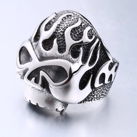 Vintage Stainless Steel Flame Skull Ring For Men Punk Gothic Biker Hip Hop Jewelry Retro Ghost Head Signet Finger Ring