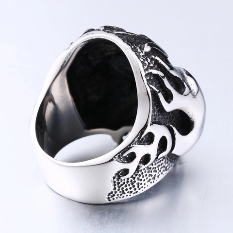 Vintage Stainless Steel Flame Skull Ring For Men Punk Gothic Biker Hip Hop Jewelry Retro Ghost Head Signet Finger Ring
