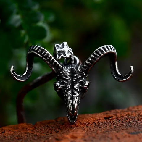 Colgante de Cráneo de Oveja de Acero Inoxidable Retro Gótico Punk Charm de Cabeza de Animal para Hombre Mujer Joyería Biker Solo Colgante
