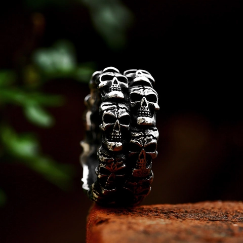 Anillo de Calavera Gótica Vintage Para Hombre de Acero Inoxidable Punk Hip Hop Biker Band Ring Retro Plata Antigua Joyería