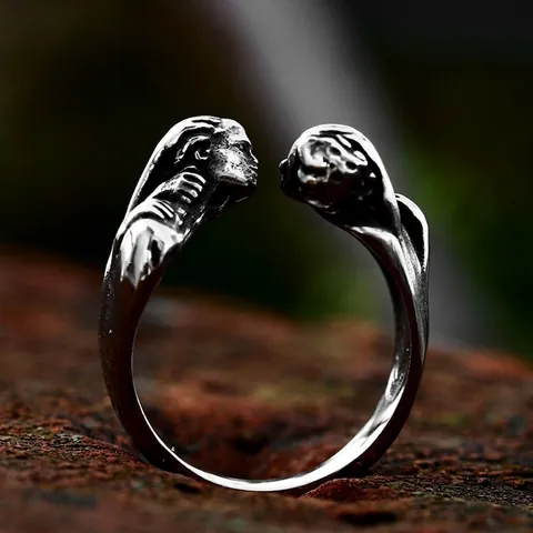 Vintage Edelstahl Menschengesicht Offener Ring Für Damen Herren Gothic Renaissance Stil Retro Silber Verstellbar Porträt Ring