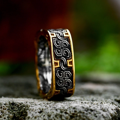 Bague Noeud Celtique en Acier Inoxydable pour Hommes Bicolore Plaqué Or Bande Géométrique Bijoux Viking Nordique Rétro