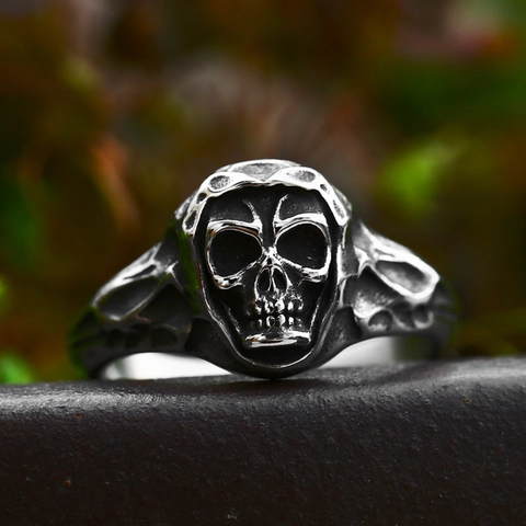 Anello in Acciaio Inossidabile Teschio Gotico Punk Vintage per Uomo Gioielli con Anello da Moto Hip Hop Biker color Argento