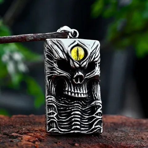 Colgante de Calavera de Acero Inoxidable Punk Hip Hop Gótico Ojo del Diablo Rectángulo Colgante Solo Sin Cadena Joyería