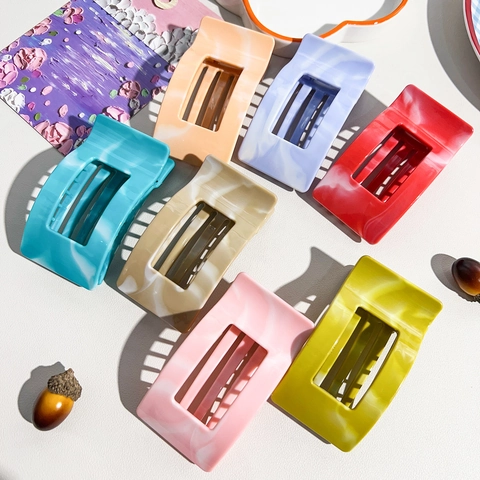 Square Marble Pattern Soft Silicone Hair Claw Clip Large Non-slip Shark Clip Durable Hair Accessory For Women Daily Wear