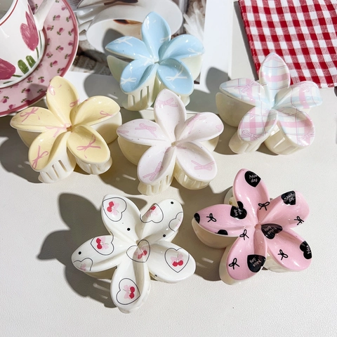 Pinza per Capelli da Donna alla Moda con Stampa UV a Forma di Fiore Dolce Motivo Frangipani Cuore Fiocco per Vacanze al Mare
