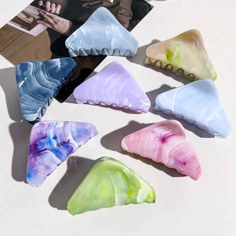 Marmeren Textuur Driehoek Haarklem UV-Gelakt Grote Kunsthars Haargrip Shark Clip Voor Dames Dagelijkse Styling Accessoires