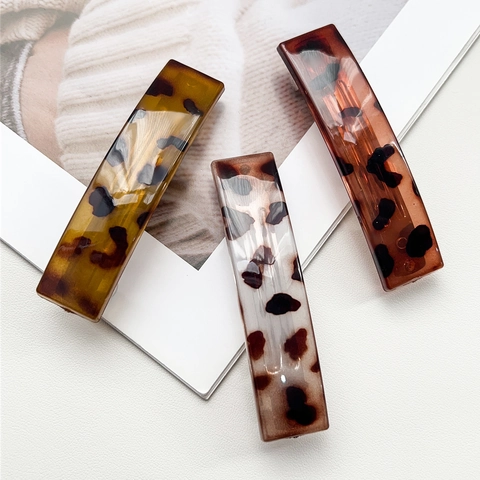 Französische Vintage Leopardenmuster Haarspange Rechteck PC Schildpatt Haarklammer Für Damen Elegante Polierte Federclip Haarschmuck
