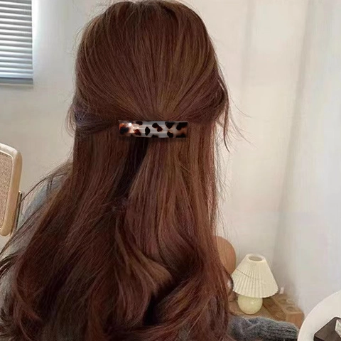 Französische Vintage Leopardenmuster Haarspange Rechteck PC Schildpatt Haarklammer Für Damen Elegante Polierte Federclip Haarschmuck