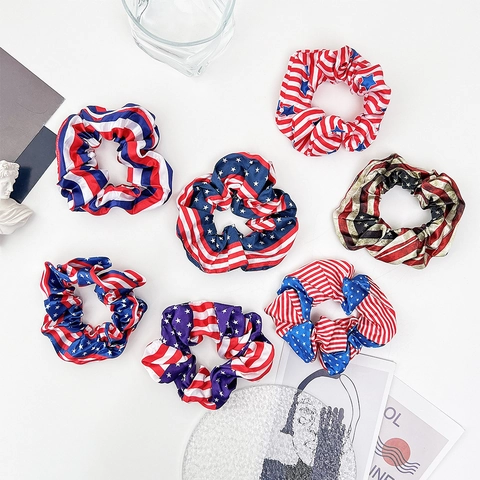 Amerikanische Flagge Stars And Stripes Satin Haargummis Für Damen Rot Weiß Blau Unabhängigkeitstag Elastische Haarbänder