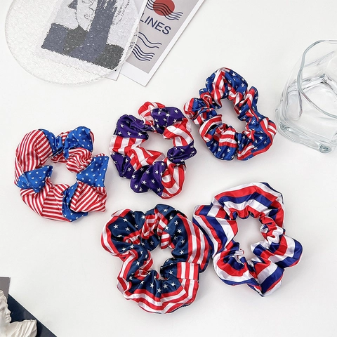 Amerikanische Flagge Stars And Stripes Satin Haargummis Für Damen Rot Weiß Blau Unabhängigkeitstag Elastische Haarbänder