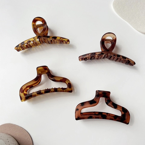 Vintage Leopard Print Acrylic Hair Claw Clip For Women Korean Style Geometric Tortoiseshell Hair Grip Hair Accessory
