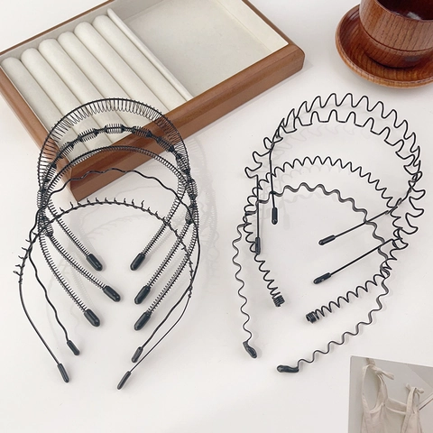 Diadema de Metal Negra Minimalista Ondulada para Hombre Mujer Antideslizante Deportiva en Espiral Banda para Lavado de Cara Accesorio de Pelo de Moda