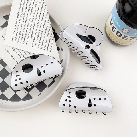 Halloween Geistergesicht Haarklammer Für Damen Kreative Weiße Acetat Scream Maske Totenkopf Muster Rutschfeste Große Haar-Accessoires