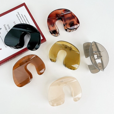 Pinza de Garra Coreana Grande en Forma de U para Mujer Color Gelatina Vintage de Resina Plástica Pinza de Pelo Minimalista Accesorio