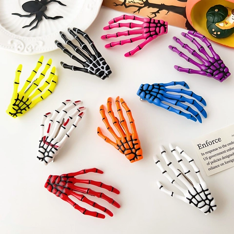 Halloween Fermagli per Capelli a Mano di Scheletro Resina Gotica Forcina per Donne Ragazze Harajuku Festa Accessori Capelli