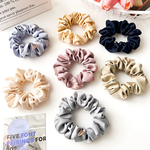 Elastico per Capelli in Raso Vintage Francese Con Targhetta Dorata Elastico Grande Legatura per Capelli Donna Accessorio Elegante