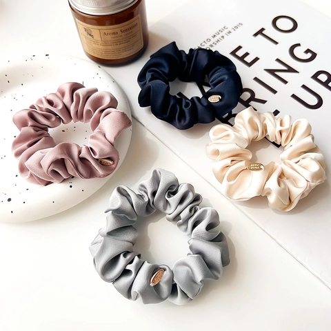 Elastico per Capelli in Raso Vintage Francese Con Targhetta Dorata Elastico Grande Legatura per Capelli Donna Accessorio Elegante