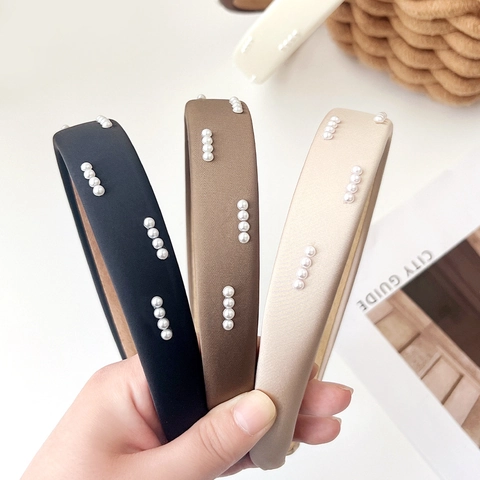Koreanischer Stil Schwamm Gepolstert Breit Stirnband Mit Künstliche Perle Retro Elegant Damen Haarschmuck Kopfschmuck