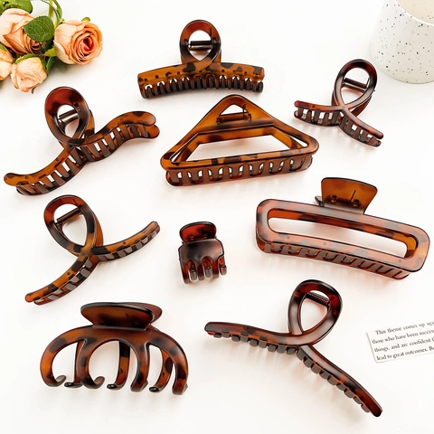 Pinza per Capelli in Resina con Motivo Tartarugato Stile Coreano Vintage Minimalista Ambra Shark Clip per Accessori Capelli Donna