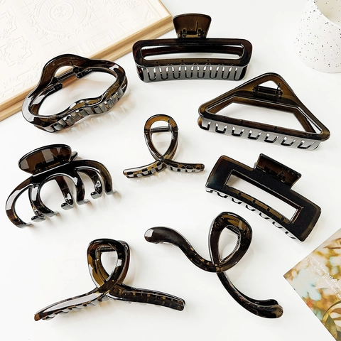 Große Geometrische Bernsteinfarbene Haarklammern Für Damen Minimalistische Harz Shark Clips Maillard Vintage Haar Zubehör