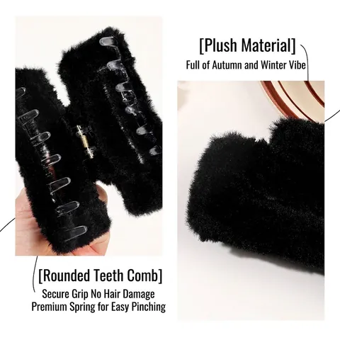 Autumn Winter Korean Style Plush Square Hair Claw Large Shark Clip For Women Girls Fashion Soft Furry Hair Accessories