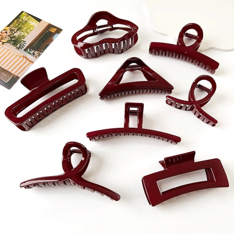 Grande Pinza per Capelli Lucida Bordeaux Minimalista Rosso Scuro Geometrica Clip Squalo Accessori per Capelli Donna