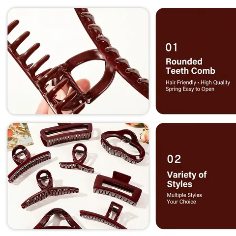 Grande Pinza per Capelli Lucida Bordeaux Minimalista Rosso Scuro Geometrica Clip Squalo Accessori per Capelli Donna