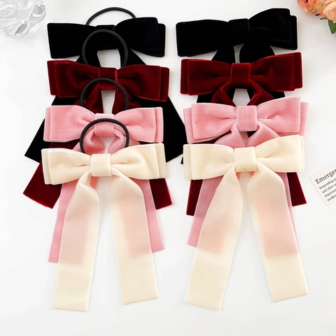 Elegante Fermaglio per Capelli con Fiocco in Velluto e Nastri Lunghi Pince a Becco d'Anatra con Nastro a Doppio Strato Accessori per Acconciature da Donna