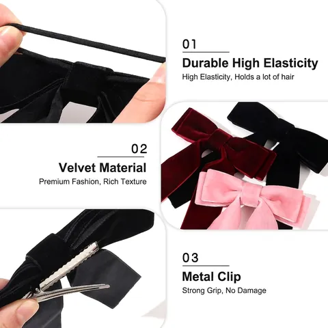 Elegante Fermaglio per Capelli con Fiocco in Velluto e Nastri Lunghi Pince a Becco d'Anatra con Nastro a Doppio Strato Accessori per Acconciature da Donna