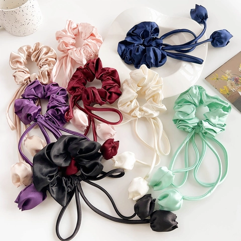 Elastici per Capelli in Raso con Ciondolo a Tulipano Romantico Francese con Fiocco e Nastri in Tessuto per Donna Gioielli per Capelli Eleganti