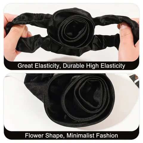 Chouchou Élégant en Satin avec Grosse Fleur de Rose Haute Élasticité Fait Main pour Femmes Accessoires de Cheveux