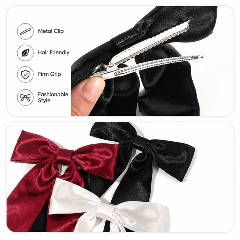 Elegant Satin Bow Hair Clip With Long Streamer French Style Handmade Spring Duckbill Clip Sweet Ribbon Hair Accessories For Women