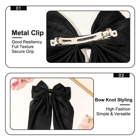 Vintage Satin Bowknot Ribbon Hair Clip For Women Large Double Layer Silk Like Bow Hairpin Elegant Headwear Hair Accessories